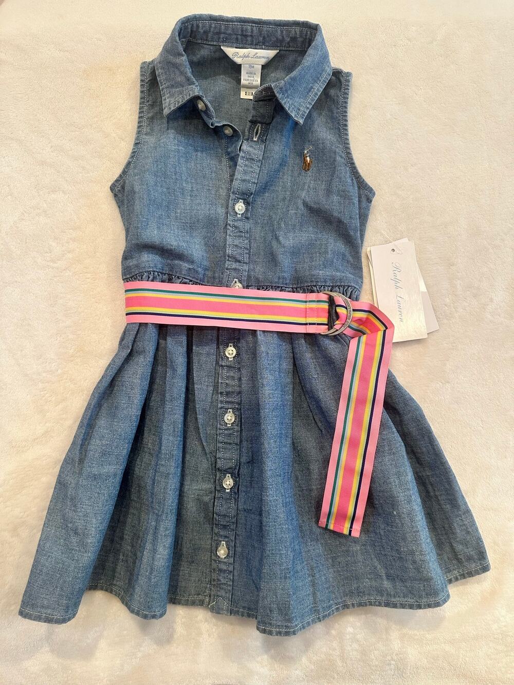 NEW Ralph Lauren Baby Denim Belted Dress sz 18m